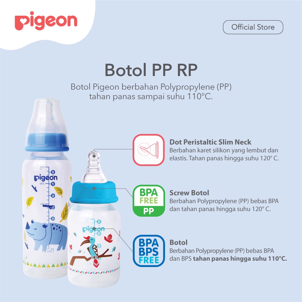 PIGEON BOTOL PP RP 240 ML BADAK BERCULA SATU W/ S TYPE SILICONE NIPPLE | Botol Susu Bayi