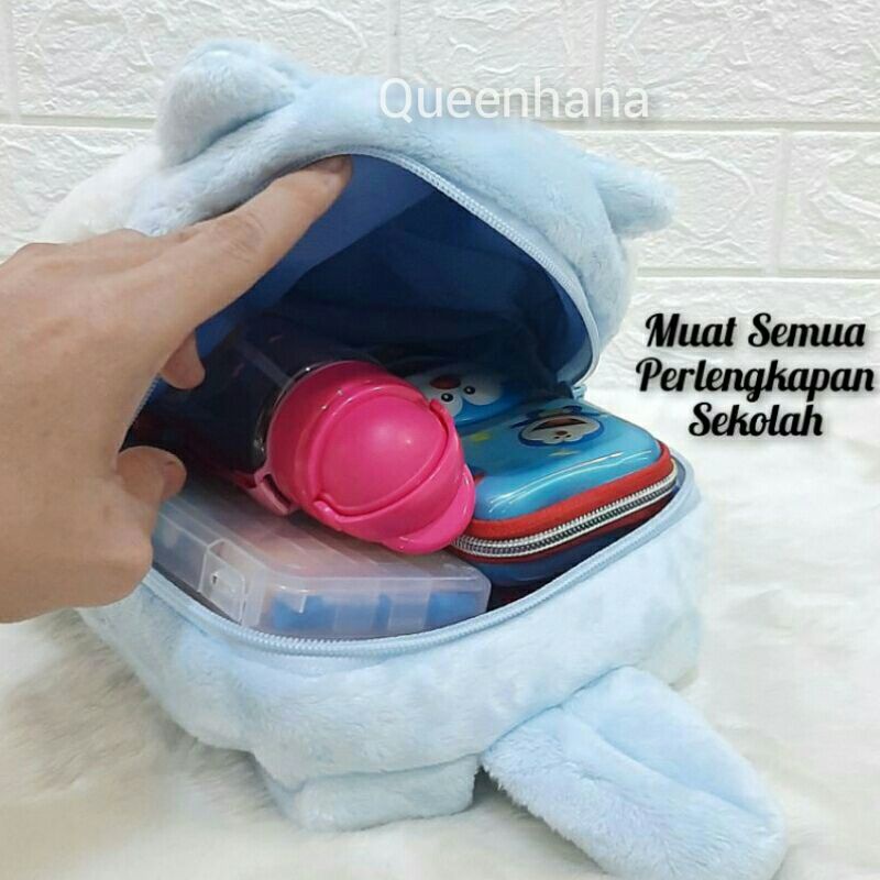 Tas Ransel Boneka Bulu Soft Karakter / Bagpack Kaki Tangan Depan Resleting Bulu Soft Karakter