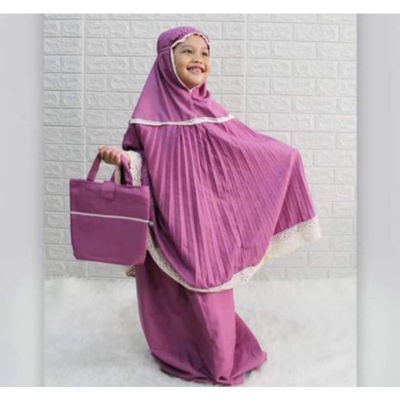 MUKENA PLISKET RENDA//MUKENA PLISKET ANAK//MUKENA USIA 6-10 TAHUN//MUKENA CANTIK//COD