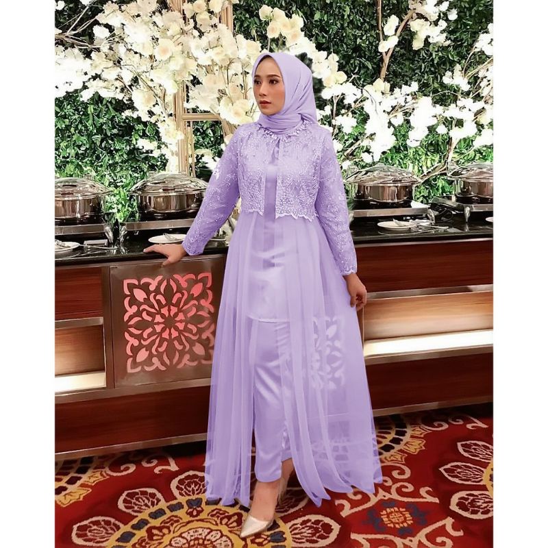 SETELAN LONG TUNIK DEWASA TILE LOKAL BAJU PESTA OOTD KEBAYA TERBARU 2021 SET ATTELIER KEKINIAN
