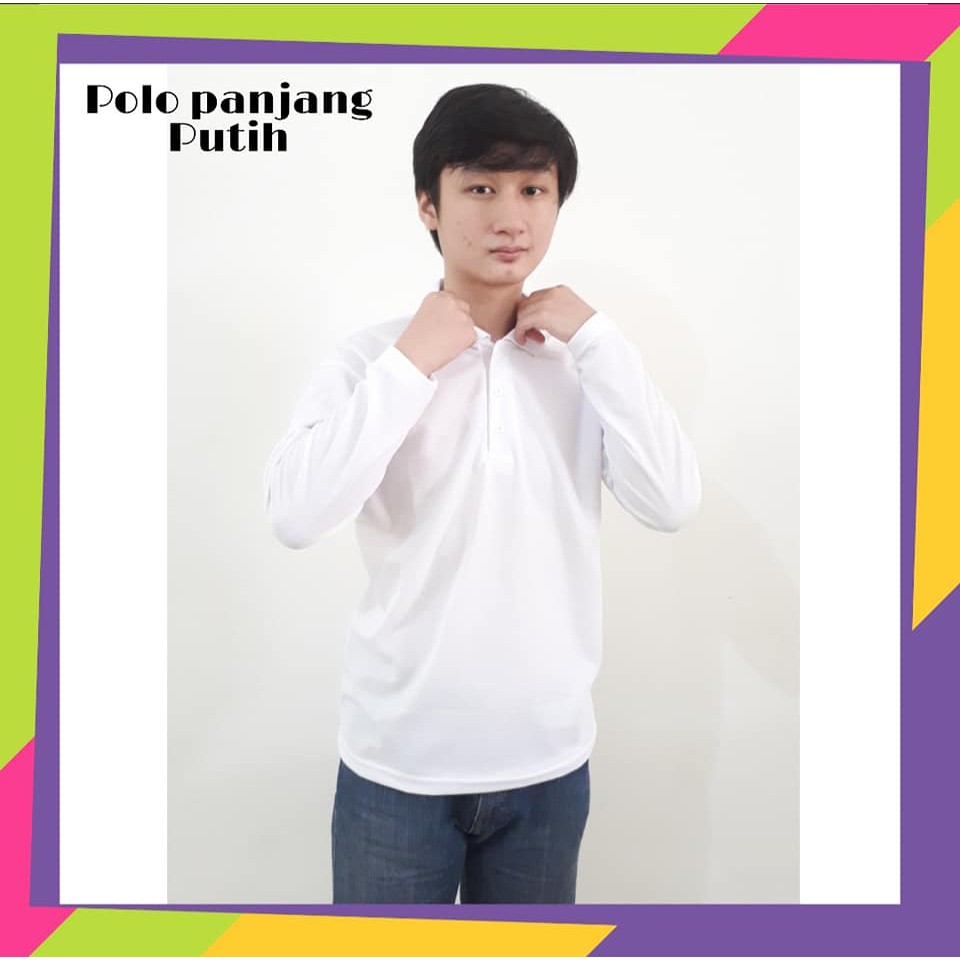 Jual Polo Putih Polos Lengan Panjang - Kaos Polo Polos Panjang - Kaos ...