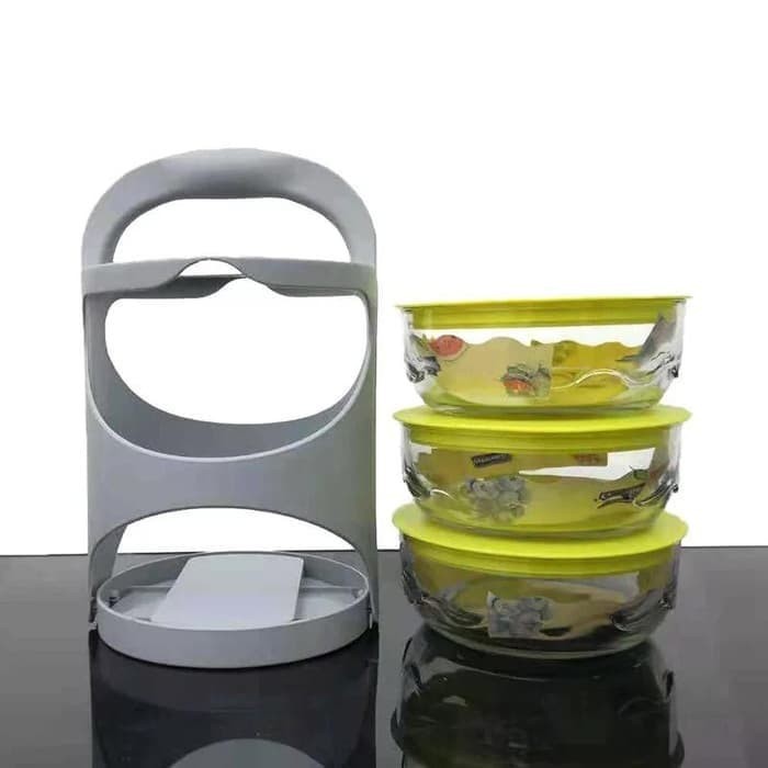 Rantang Kaca 3 Susun set kualitas korea