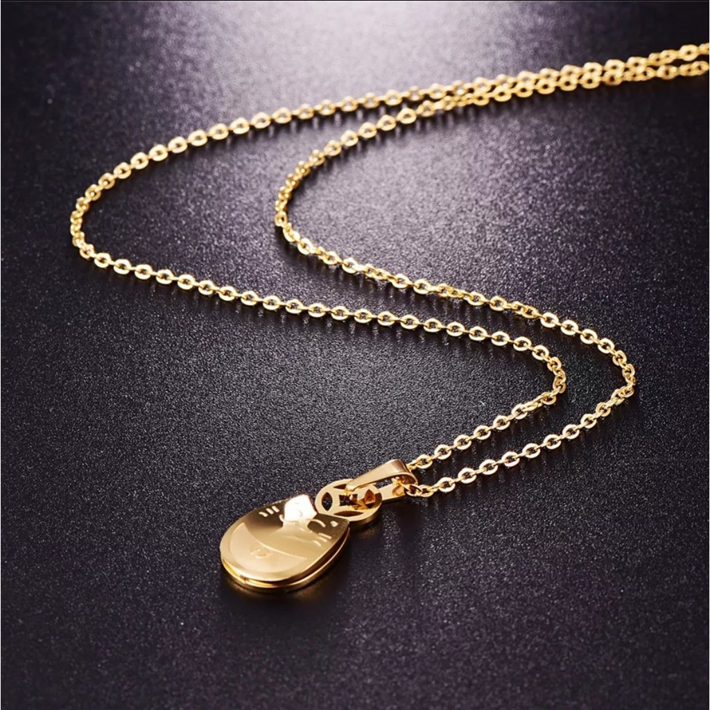 Kalung Titanium Liontin Lucky Cat tersedia Warna Rosegold, Gold dan Silver