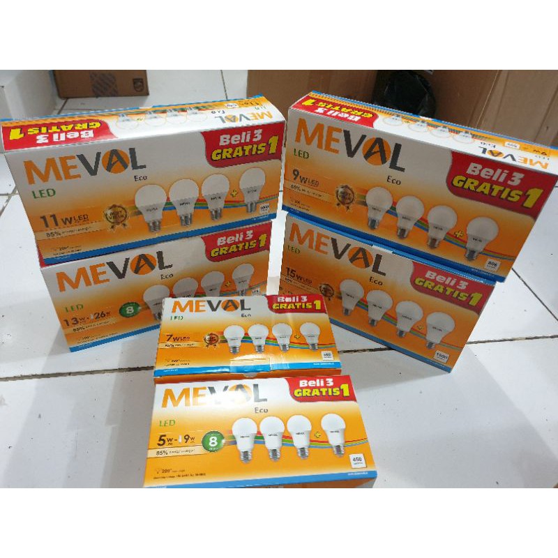 Meval Led Bulb paket beli 3 gratis 1. Murah terang. dapat 4 biji lampu