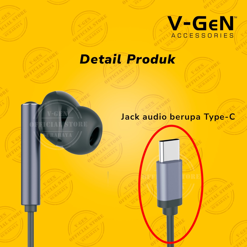 Handsfree V-GeN VEP1-25 Wired Earphone Type C Deep Bass Stereo Sound