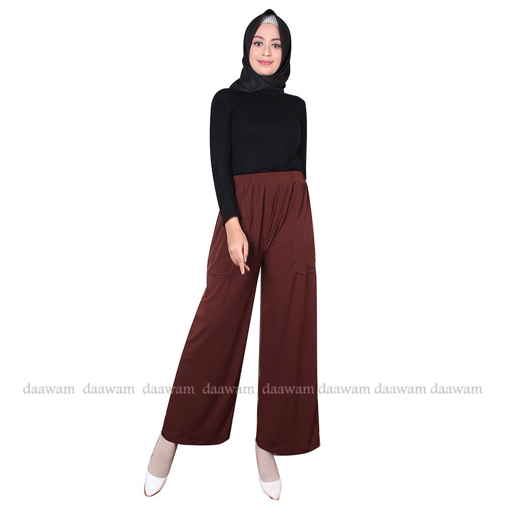 Daawam Ori Celana Kulot Muslimah Ukuran Jumbo Warna Coklat Tua,Bahan Original Jersey