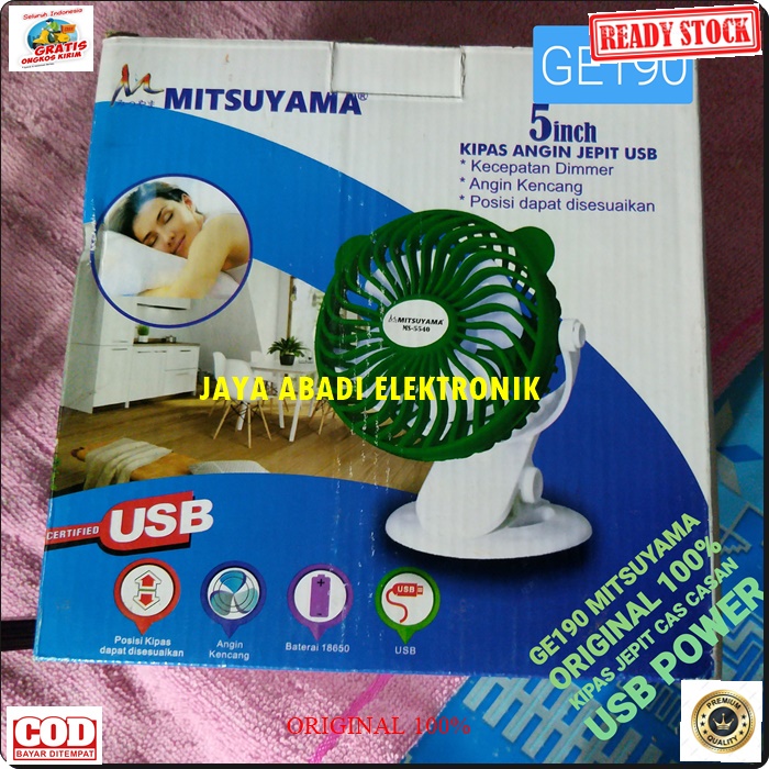 G190 ORIGINAL KIPAS ANGIN CAS USB CHARGER FAN MINI JEPIT PORTABLE CASAN PENDINGIN DUDUK TABLE MEJA DIMMER BALING 2IN1 BATERAI CHARGE COOLING AXIAL HEXOS EXHAUS SATE CPU KOMPUTER ACECORIS ELEKTRONIK ELEKTRIK LISTRIK SETRUM  mitsuyama original kipas angin j