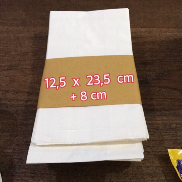 

Paperbag Putih - Kantong Kertas Putih 12.5cmx23.5cm+8cm isi 100lbr !!