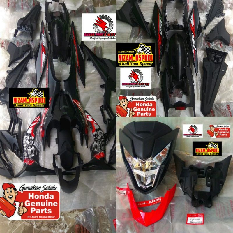 COVER BODY HALUS KASAR BATOK LAMPU DEPAN SET HONDA SONIC 150R +STIKER WARNA HITAM DOF 100%ORI AHM
