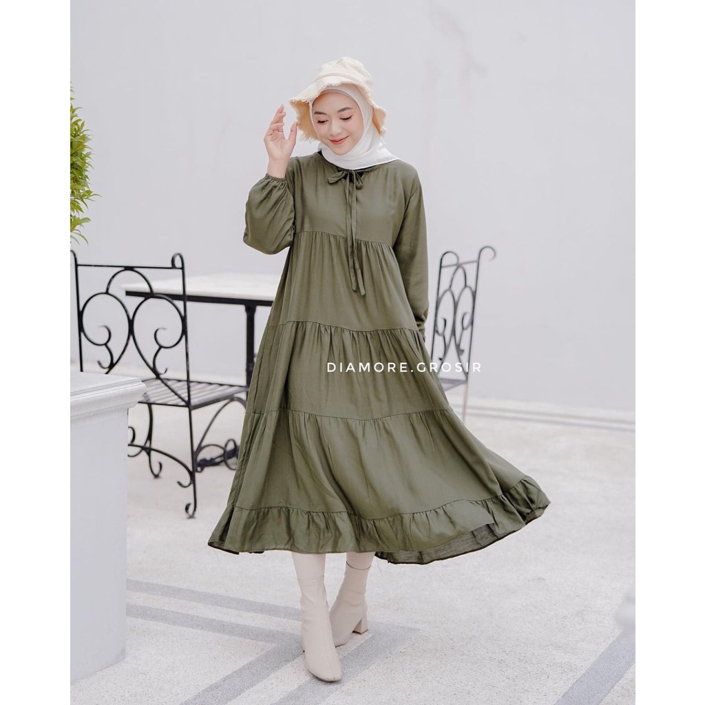 Rachel Midi Dress / Gamis Wanita Terbaru Kekinian / Fashion Muslim / Dress Murah / Bahan Katun Rayon - COD