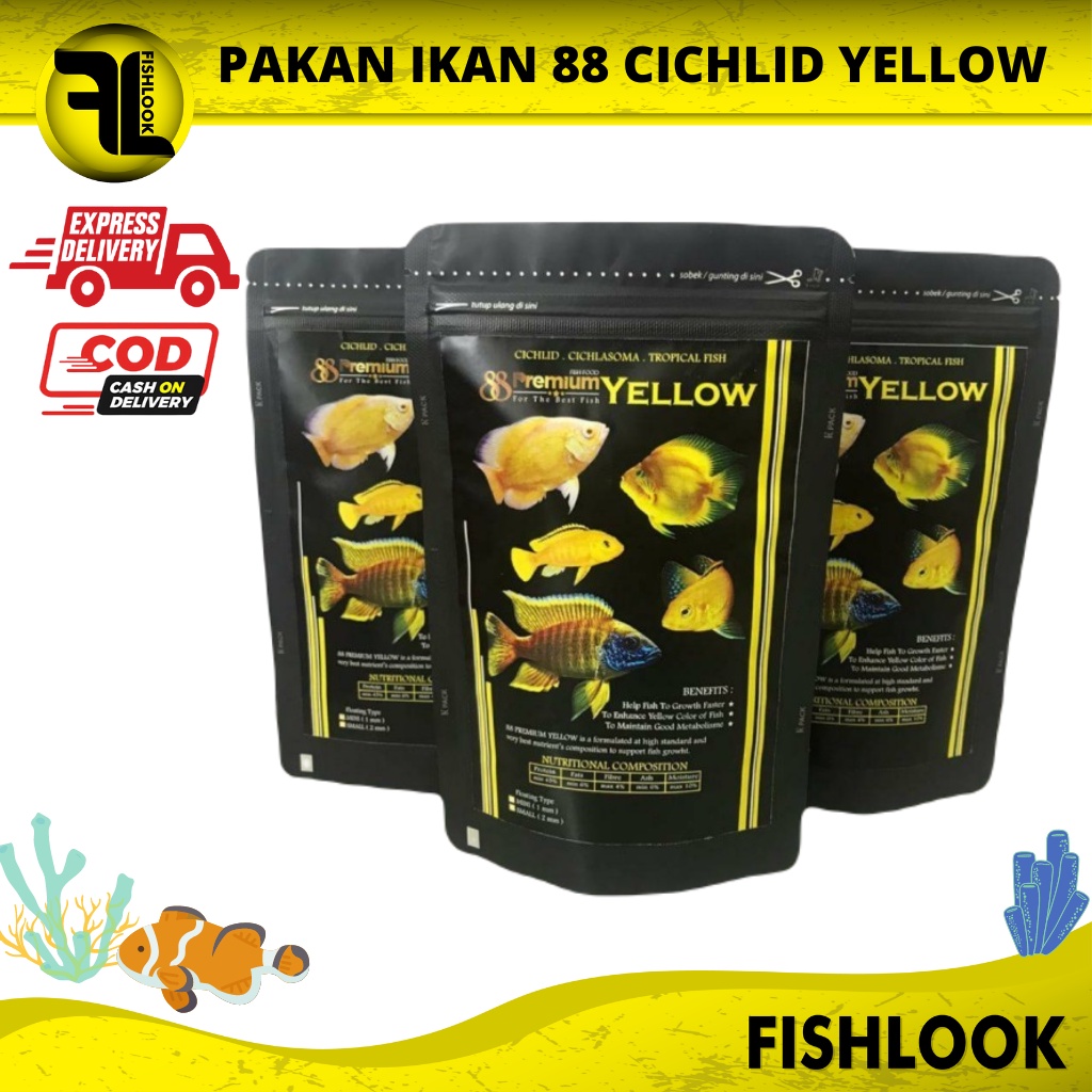 Pelet ikan Premium 88 cichlid Yellow Blue Red &amp; Maxxi cichlid 100 gr