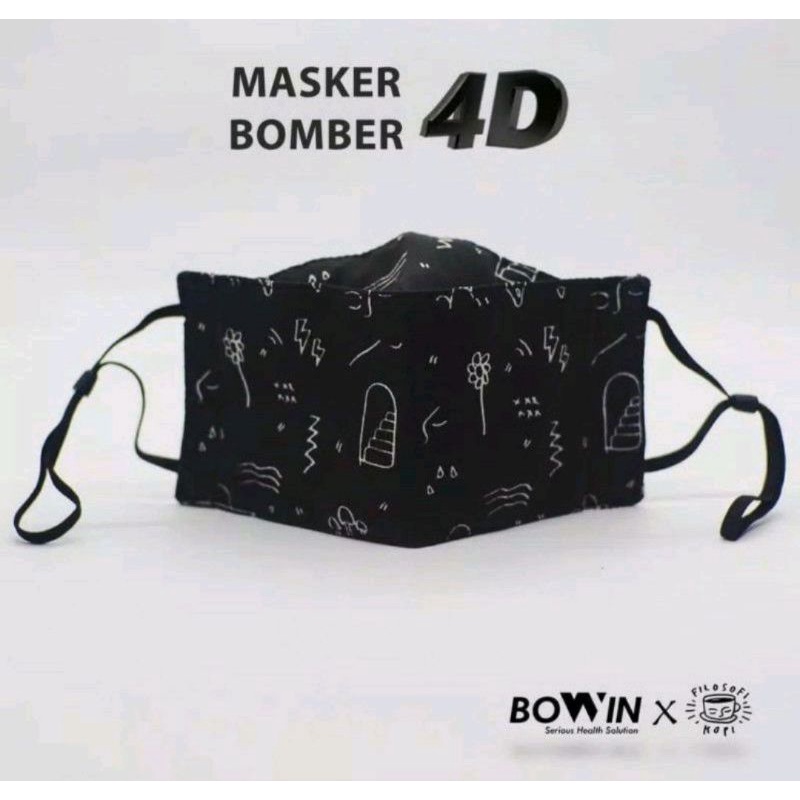 Masker BOWIN (Chicko Jerikho/Rio Dewanto)/2x anti bakteri &amp; percikan ✅ bisa dicuci / BOWIN BOMBER 4D