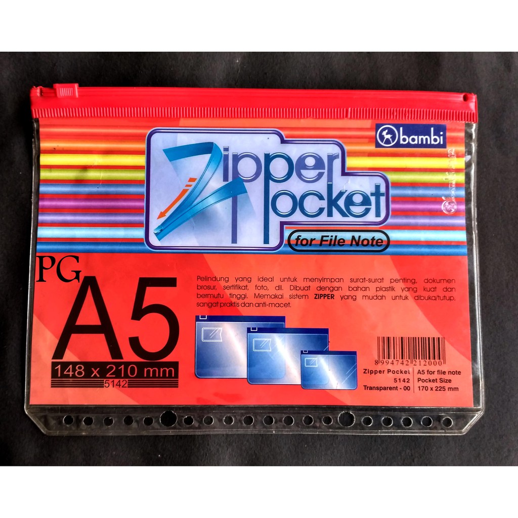 

Bambi Zipper Pocket Transparant A5 Map Plastik Sleting Transparan Untuk Binder
