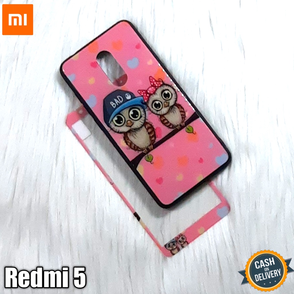 Casing Hp Xiaomi Redmi 5 Glass Case Motif + Tempered Glass