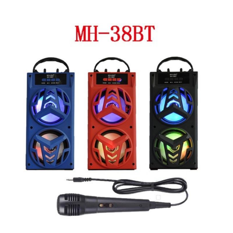 (COD) PORTABLE SPEAKER BLUETUUTH MH-38BT/ MH-36BT BONUS MIC KARAOKE FM RADIO USB MEMORY CARD AUX MIC