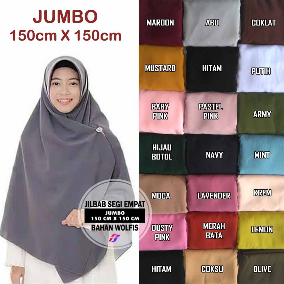 [Bisa COD] Jilbab segi empat wolfis 150 X 150 / jilbab