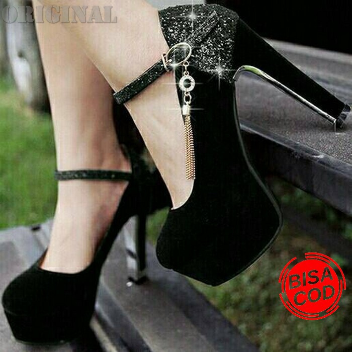 ¯6T High Hils Wanita Hils Wanita Sendal Wanita High Hils Gliter M AB445  Glamour Hitam / Sepatu Pest