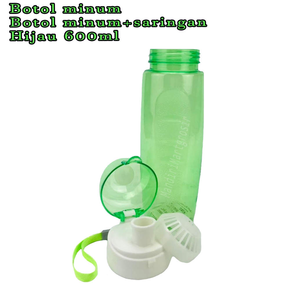 Botol minum + saringan * botol plastik * Warna pink * 600ml