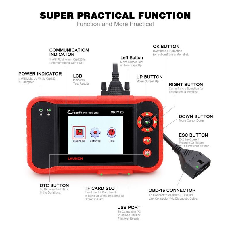Launch Creader CRP123 Scanner Mobil OBD2 Diagnostik ECU