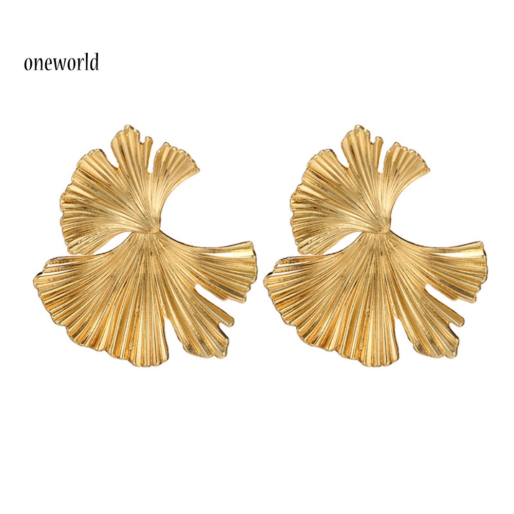 Oneworld Anting Tusuk Gantung Statement Wanita Desain Daun Ginkgo Asimetris Gaya Vintage Untuk Hadiah