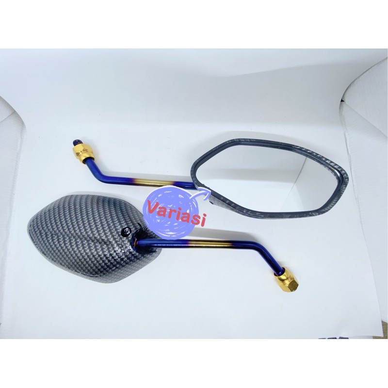 SPION KARBON ASLI KA-KRA TANGKAI TWOTONE PANJANG BEAT IMPORT UNIVERSAL VARIO SCOOPY NMAX BAKARAN