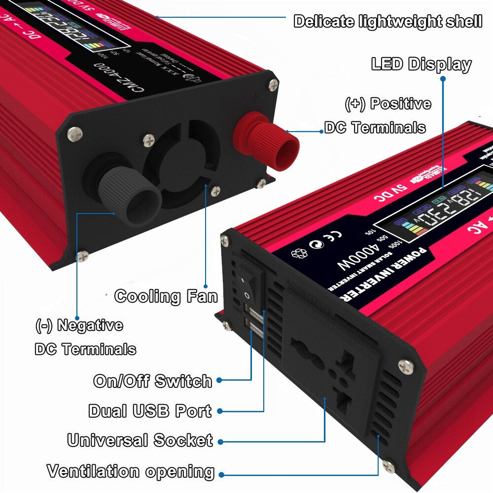 Car Power Inverter Sine Wave Inverter Daya DC 12 V to AC 220 V 4000 W - CMZ-4000 - Black