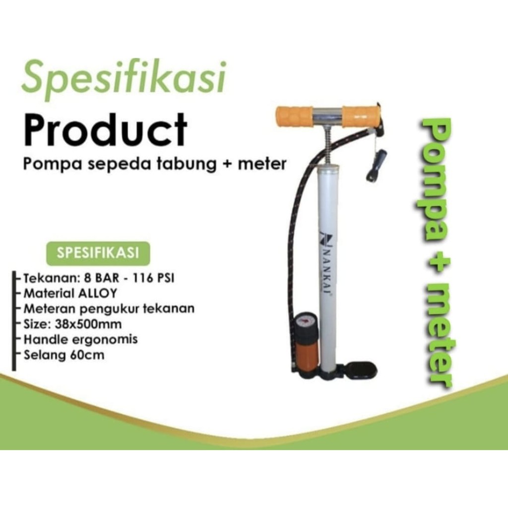 Pompa Sepeda Nankai Tools Pompa Ban Tabung Meter Sepeda, Motor, Mobil, Bola Manual Murah Kompa Angin Tangan