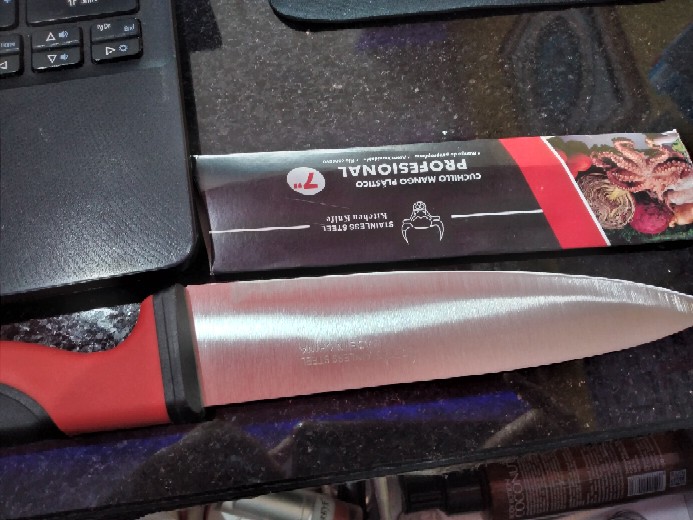 Knife Pisau Dapur Bahan Stainless Handle Karet Perpaduan Warna Merah Hitam