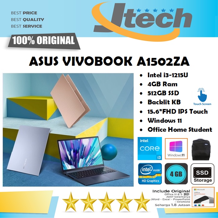 ASUS VIVOBOOK 15 A1502ZA - i3-1215U - 4GB - 512GB SSD - BACKLIT KB - 15.6&quot;FHD IPS TOUCH - WIN11 - OFFICE HOME STUDENT