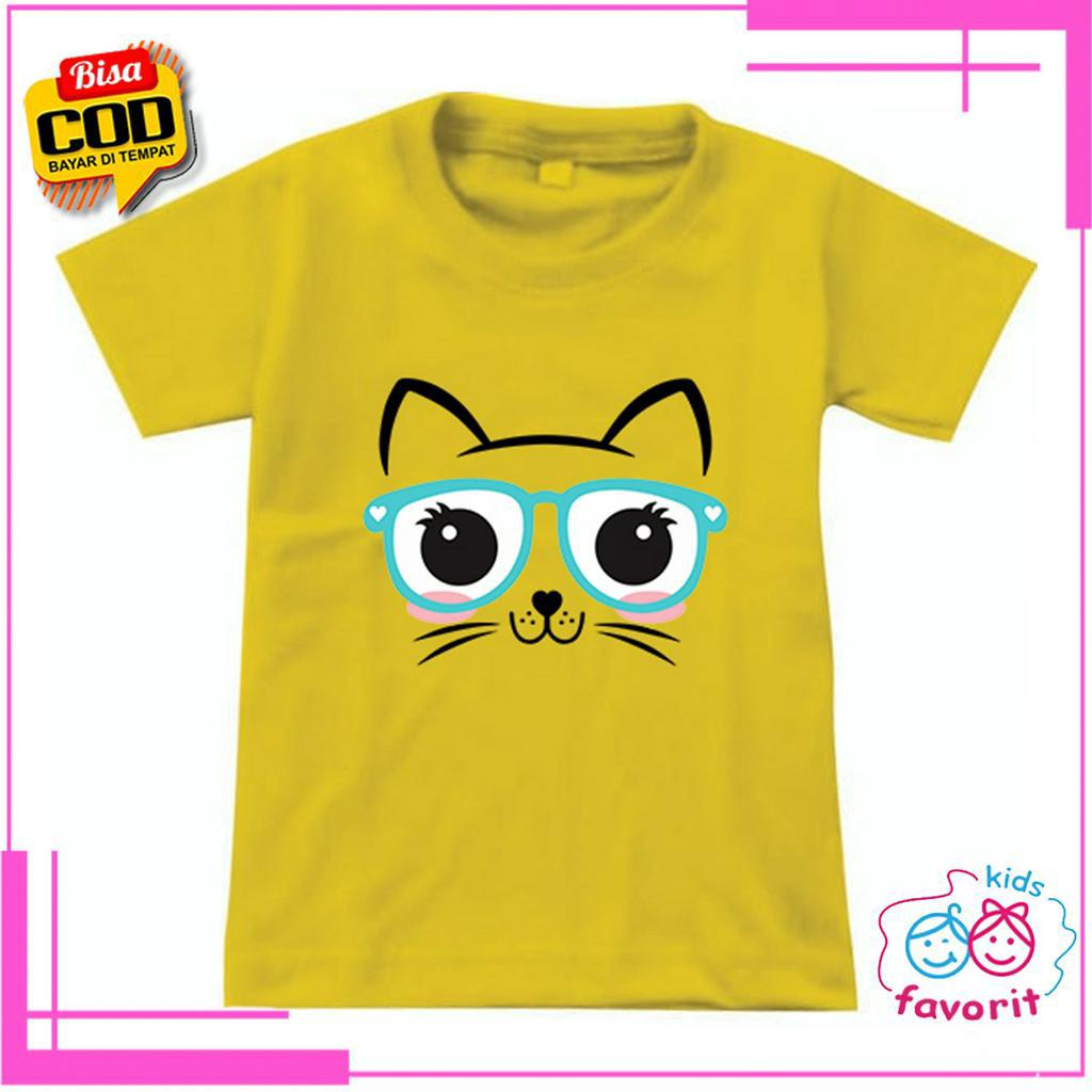 KAOS ANAK PEREMPUAN LENGAN PENDEK MOTIF KUCING