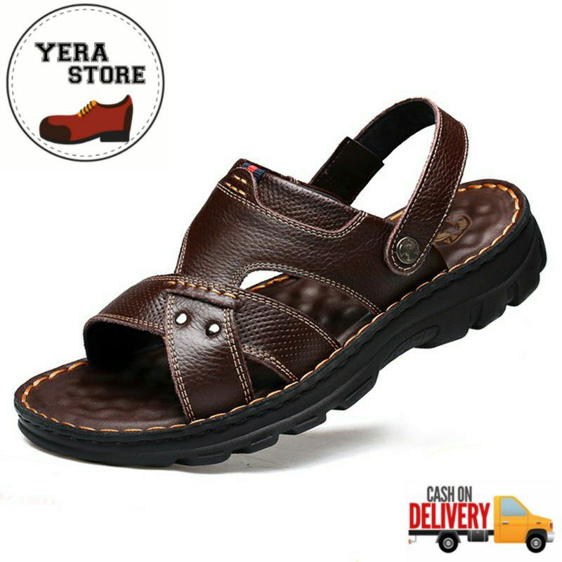 SANDAL GUNUNG PRIA COWOK NYAMAN DIPAKAI BAHAN KULIT ASLI
