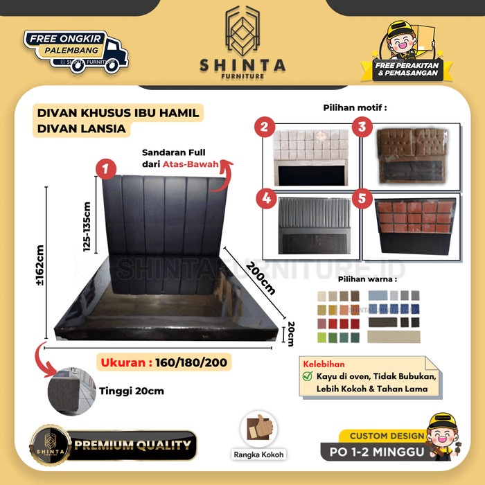 Divan Kasur Pendek / Divan Ibu Hamil Tinggi 20cm / Divan Lansia Kokoh - Divan, 160x200