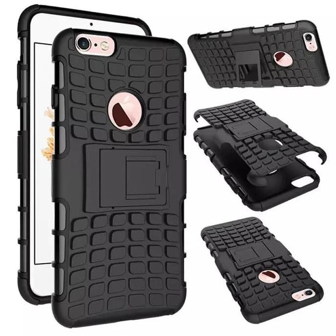 NEW CASE RUGGED IPHONE 6 6G 6S SOFT+HARD BACK STAND DUAL ARMOR COVER - HITAM MILENIA