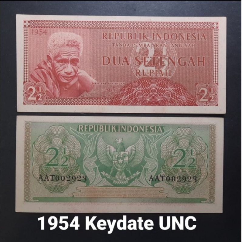 UANG KUNO 2 1/2 RUPIAH SUKU BANGSA TH 1954 KEYDATE - GRADE UNC
