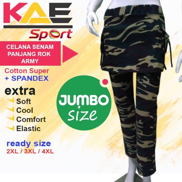  CELANA  SENAM AEROBIC YOGA PANJANG ROK ARMY JUMBO  