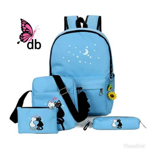 Tas Sekolah Anak Wanita Cat Bulan Bintang Set4in1