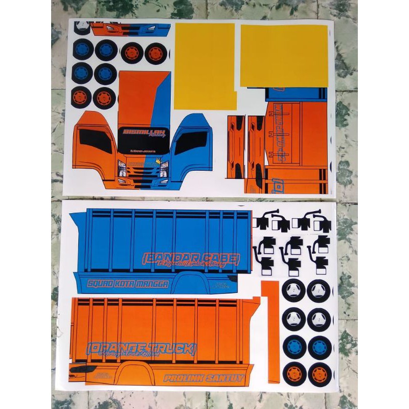 Stiker Miniatur Truk Oleng Orenge Truck Giga Skala 1:16