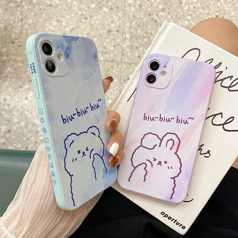 Cube Frosted Silicone Case iPhone 6S 7 8 Plus XR XS Max ipHone 11 12 13 Pro Max Casing Cute Xiaomi Redmi 9A 9T nOTE 8 9 10 Pro Cartoon Back Cartoon Bear Protect Case Girl Fashion