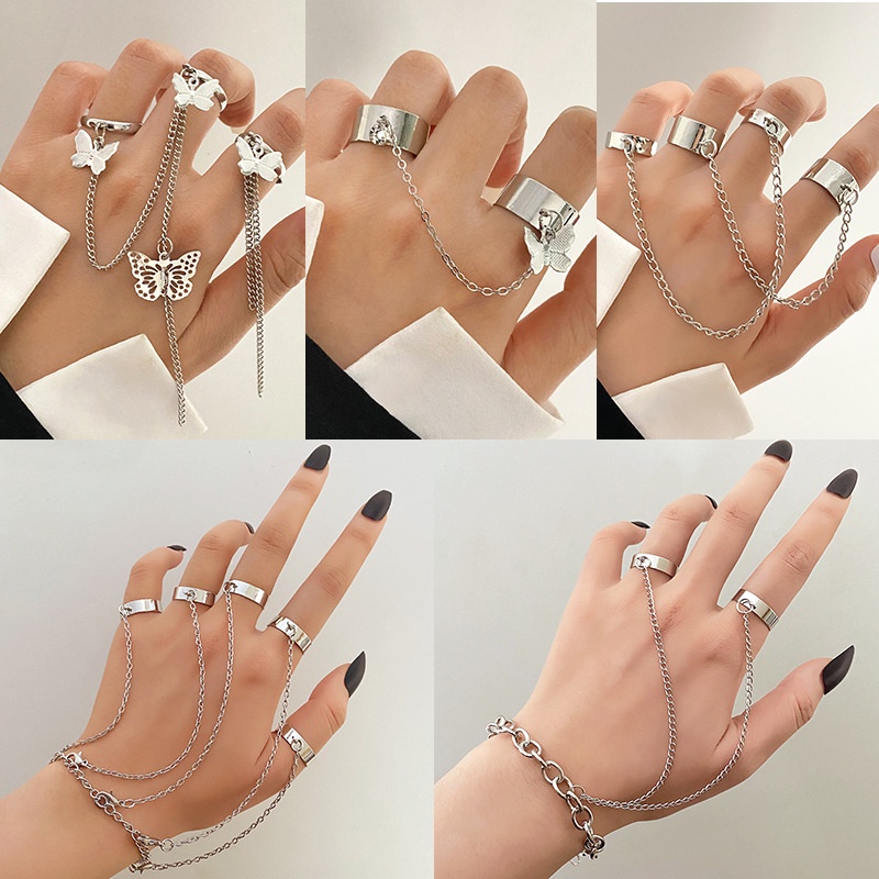 Set Cincin Rantai Bahan Alloy Warna Emas / Silver Untuk Wanita