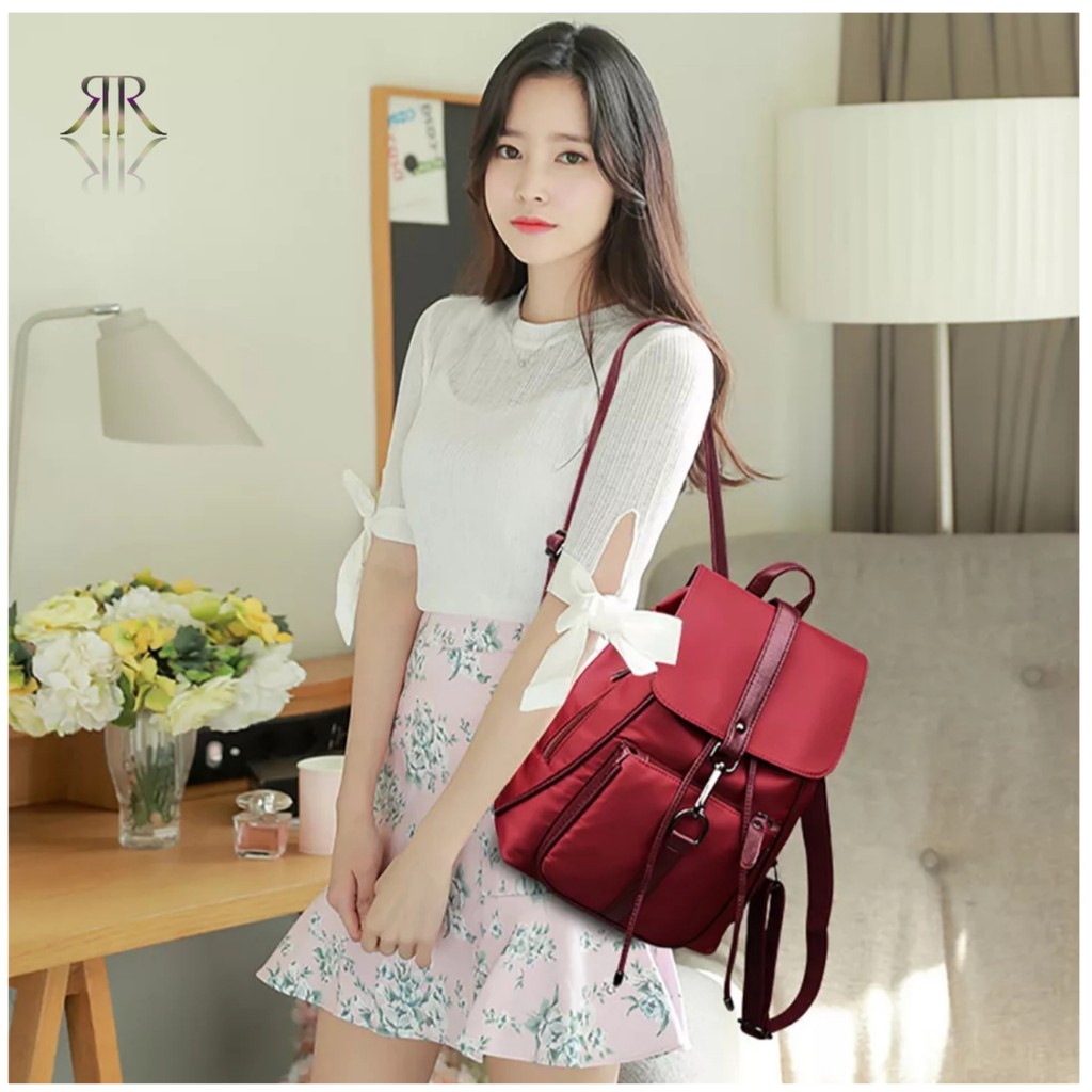 Hot Fashion Tahan Air Nylon Wanita Ransel Hitam Fashion Tas Travel Kapasitas Besar Kasual Wanita