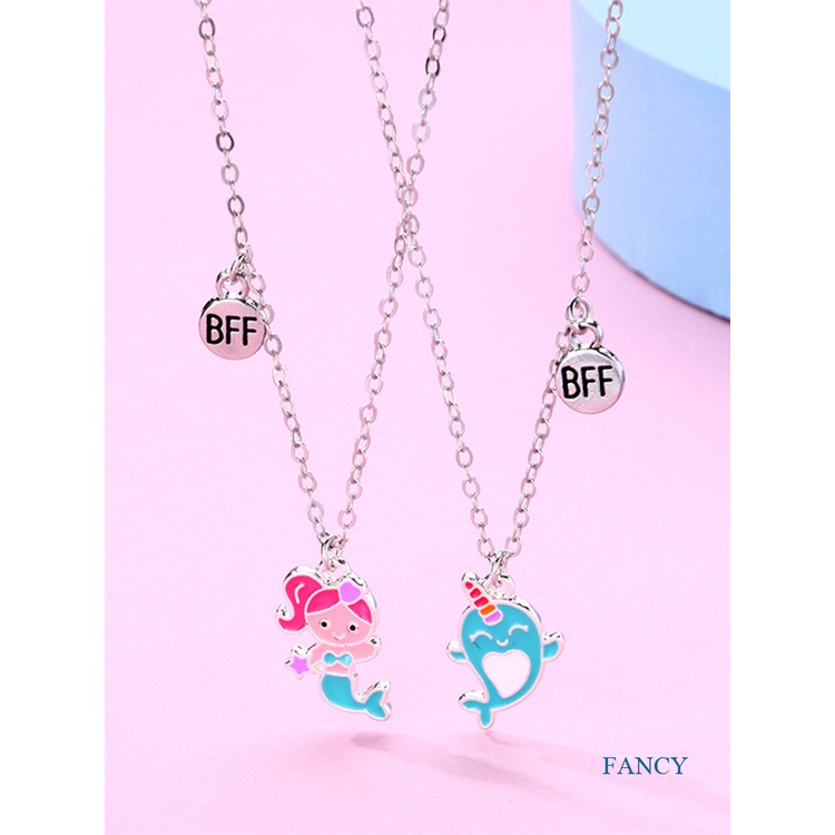 2pcs / Set Kalung Rantai Liontin Kartun Mermaid Lumba-Lumba Untuk Anak Perempuan