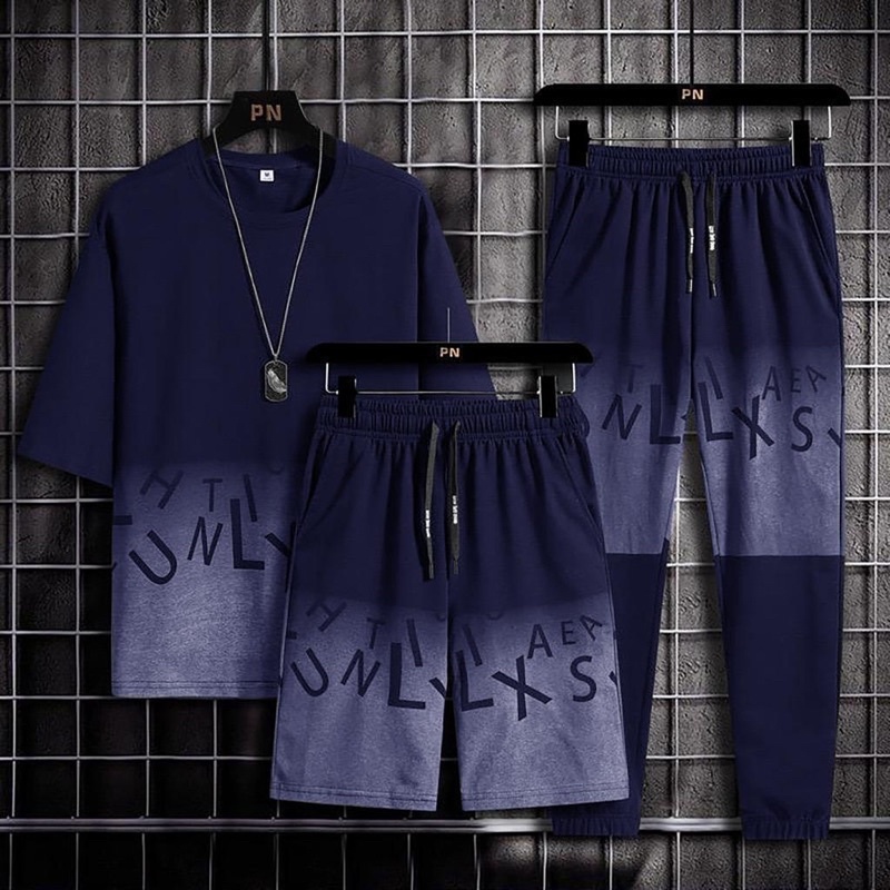 STELAN 3in1 PRIA ONE SET COWOK ATASAN KAOS XAEA + CELANA PENDEK DAN JOGGER PANJANG