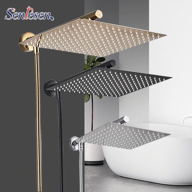 Bisa COD Kepala Shower Mandi Rainfall Stainless Steel Square 8 Inch - Hitam