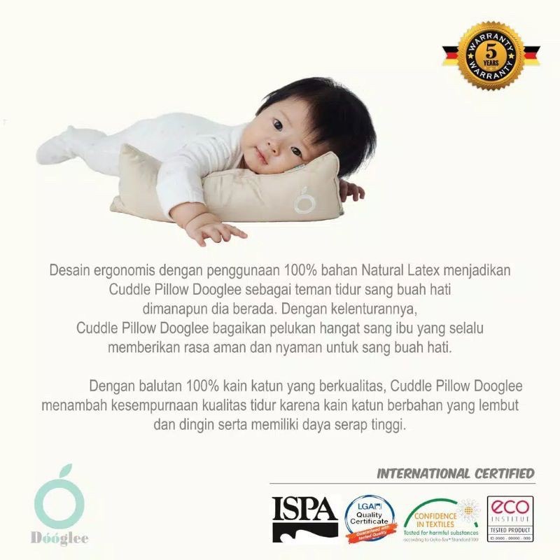 Dooglee CUDDLE PILLOW 100% Natural Latex / Bantal Guling Bayi Anak / Bantal Peluk Bayi