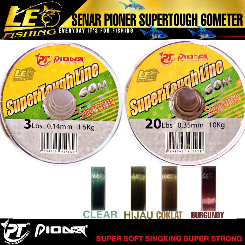 SENAR PANCING PIONER SUPERTOUGH 60M TERLARIS SIZE 0.10 0.12 0.14 0.16 0.18 0.20 0.23 0.25 0.28 0.30 0.35 0.40 SENAR PANCING TERLARIS