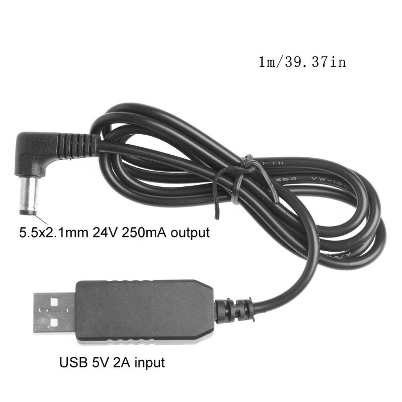 CRE 90 Degree USB 5V To 24V 250mA 5.5x2.1mm Step Up Adapter Cable For LED Router