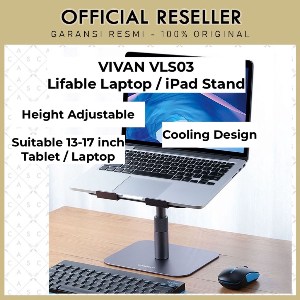 Vivan VLS03 Aluminum Liftable Foldable Laptop Cooling Stand spt VLS01 / Holder iPad Tablet