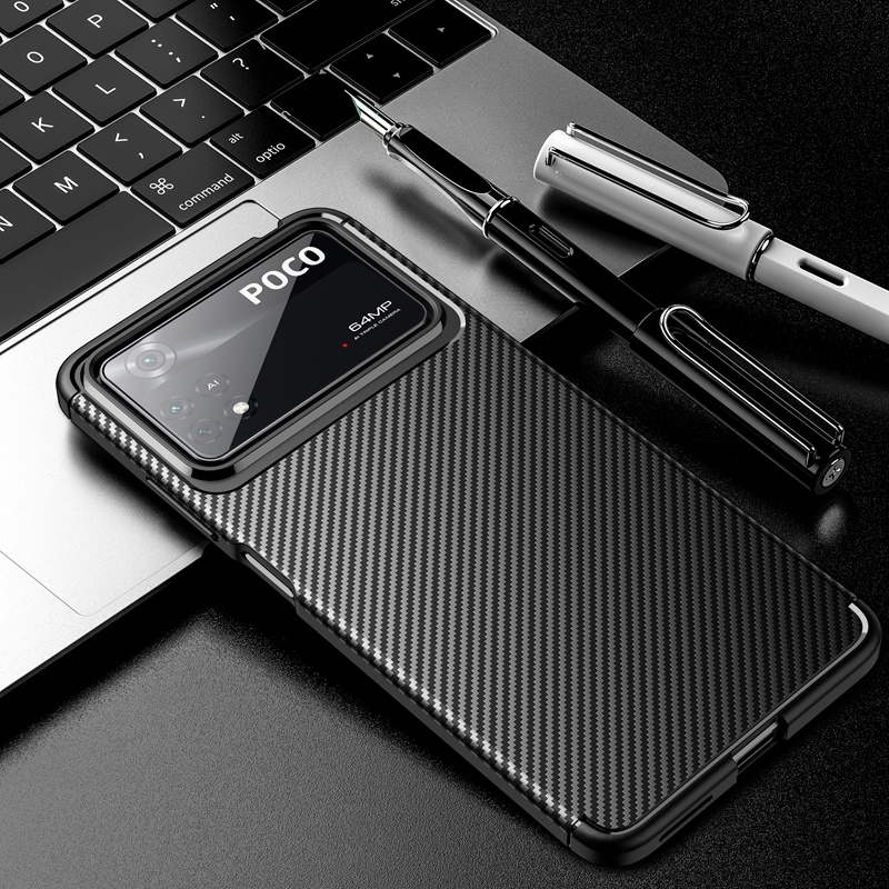 Soft Case Bahan Silikon Tekstur Carbon Fiber Shockproof Untuk Xiaomi Poco X4 Pro 5G