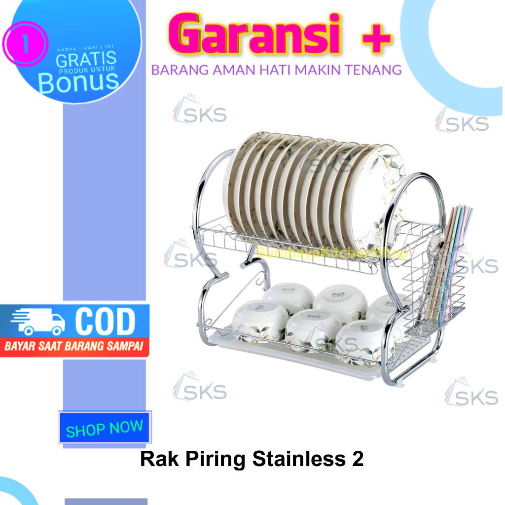 Rak Piring Gantung Tempel Dinding 2 Susun Stainless