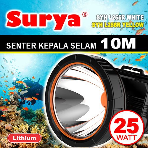 Surya Senter Kepala LED Super Terang Lithium SYH L255R Lampu Putih 25 Watt Super LED Rechargeable